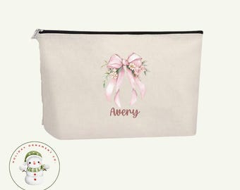 Personalized Bow Makeup Bag: Custom Cosmetic Travel Pouch