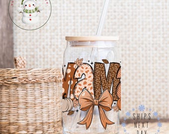 Mama Fall Glass Tumbler Cup | Thanksgiving Pumpkins Iced Coffee Cup | 16 oz/20 oz | Cute Mom Cup | Gifts for Her
