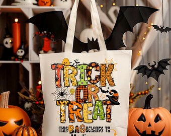 Personalized Halloween Trick or Treat Bag | Candy Halloween Tote | Custom Kids Halloween Bag | This Bag Belongs To