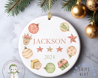 Watercolor Ornaments Personalized Name Christmas Ornament | Keepsake Kids Glass or Ceramic Holiday Ornament | Yearly Ornament