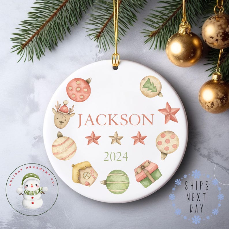Watercolor Ornaments Personalized Name Christmas Ornament Keepsake Kids
