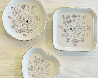 Personalized Wedding Ring Dish: Ceramic Keepsake, Gold Edge