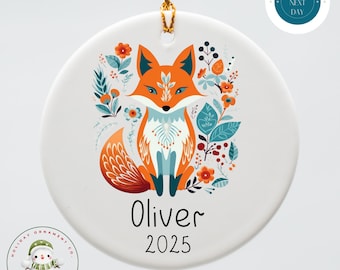 Personalized Scandinavian Fox Christmas Ornament | Boho Holiday Ornament