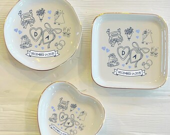 Personalized Navy Blue Wedding Ring Dish: Ceramic Jewelry Holder