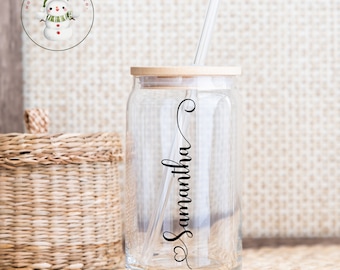 Personalized Name Glass Tumbler | Custom Iced Coffee Cup | 16 oz or 20 oz | Gifts for Her | Bridesmaid Gift | Favors