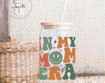 In My Mom Era Retro Glass Tumbler Cup | Libbey Iced Coffee Cup | 16 oz/20 oz | Gifts for Her