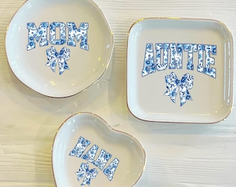 Blue Toile Custom Name Ring Dish | Ceramic Trinket Dish | Mothers Day Gift | Gift For Her