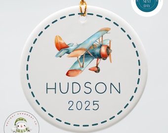 Biplane Personalized Name Christmas Ornament | Siblings Ceramic Holiday Ornament | Keepsake Gift Baby