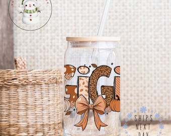Gigi Fall Glass Tumbler Cup | Thanksgiving Pumpkins Iced Coffee Cup | 16 oz/20 oz | Cute Gigi Cup | Gifts for Her