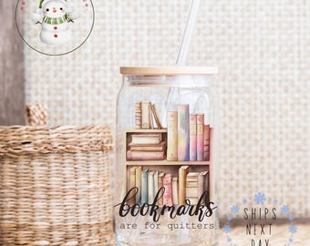 Bookmarks are for Quitters Libbey Glass Tumbler | Bookish Iced Coffee Cup | 16 oz or 20 oz | Book Club Cup | Party Favors