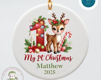 Reindeer Lights Babys First Christmas Ornament | New Baby | First Christmas | Personalized Baby Gift | New Parent Christmas Gift