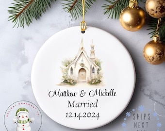 Chapel Church Couples Married Boho Christmas Ornament | Wedding Gift | Engagement Gift  | Beautiful Couples Ornament