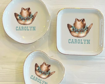 Personalized Cowgirl Hat with Lights Ring Dish: Western Jewelry Trinket Plate