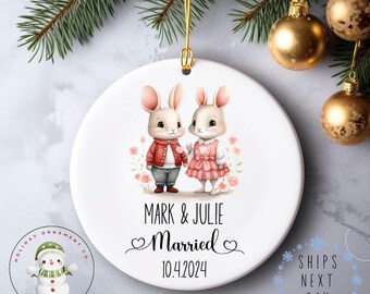 Bunny Couple Married Cute Christmas Ornament | Wedding Gift | Engagement Gift  | Beautiful Couples Ornament