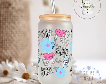Nurse Squad Nurse Life Glass Tumbler Cup | Nurse Gift Iced Coffee Cup | 16 oz/20 oz | Nurse Appreciation | Nurse Present
