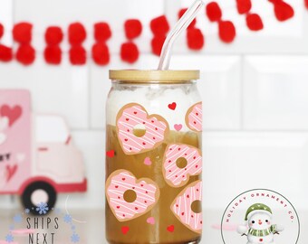 Valentine Heart Cookies Libbey Glass Tumbler | Girlfriend Wife Gift Girly Iced Coffee Cup | 16 oz or 20 oz | Bookclub Cup | Party Favors