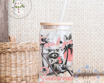 Feral Girl Summer Glass Tumbler Cup | Cute Summer Beach Libbey Iced Coffee Cup | 16 oz/20 oz | Gifts for Her