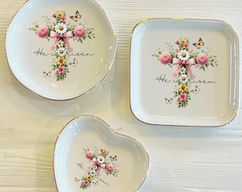 He is Risen Easter Ring Trinket Dish | Watercolor Christian Ring Dish | Custom Ring Dish | Girls Easter Bunny Gift for Her
