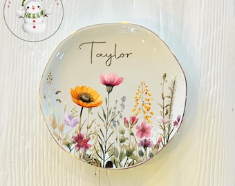 Pastel Wildflower Ring Trinket Dish | Gift Jewelry Dish | Wedding Bridesmaid Gift