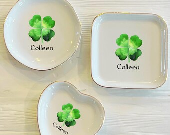 Celtic Personalized Shamrock Name Ring Trinket Dish | Irish Ring Dish | Custom St Patricks Jewelry Dish | Gift for Irish Girl