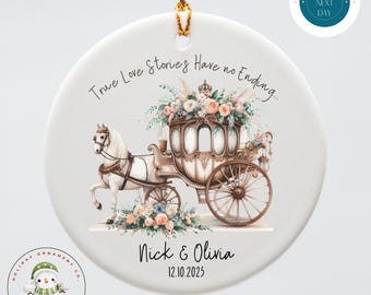 True Love Story Carriage Ceramic Ornament | Keepsake Couples Gift Holiday Ornament