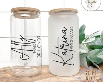 Bridal Party Glass Libbey Cup | Bride Bridesmaid Iced Coffee Cup | 16 oz/20 oz | Bridal Party Favors | Bachelorette Party Cups
