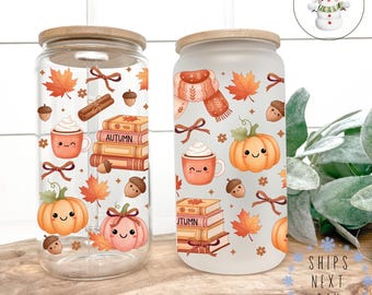 Bookish Kawaii Libbey Glass Tumbler: Iced Coffee Cup (16 oz/20 oz)