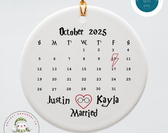 Wedding Calendar Ornament | Wedding Gift | Wedding Date Ornament | Anniversary Gift | Lightning Bolt | Newlywed Gift