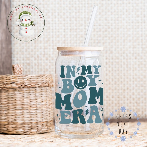 In My Boy Mom Era Glass Tumbler Cup | Libbey Iced Coffee Cup | 16 oz/20 oz | Gifts for Her
