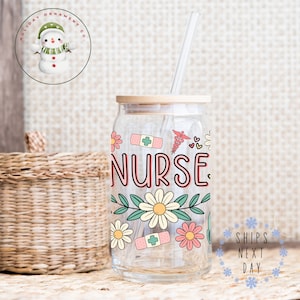 Nurse Boho Glass Tumbler Cup | Nurse Appreciation Libbey Iced Coffee Cup | 16 oz/20 oz | Gifts for Nurses