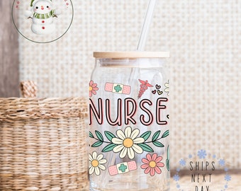 Nurse Boho Glass Tumbler Cup | Nurse Appreciation Libbey Iced Coffee Cup | 16 oz/20 oz | Gifts for Nurses