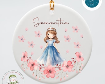 Personalized Princess Girls Christmas Ceramic Ornament | Choose your Princess