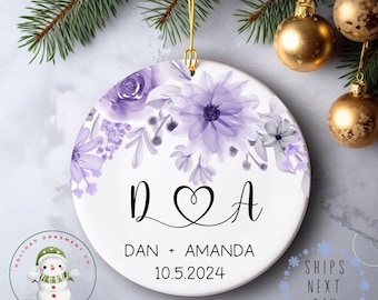 Personalized Couple Initials Christmas Ornament | Cute Couples Glass or Ceramic Holiday Ornament | Cute Holiday Gift