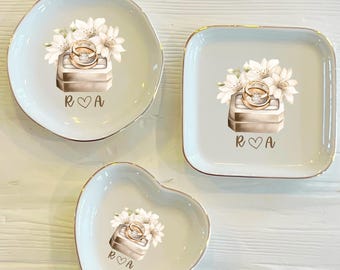 Personalized Wedding Rings Initials Ring Dish | Custom Ceramic Wedding Ring Dish | Jewelry Dish | Wedding Engagement Gift | Gift for Wife