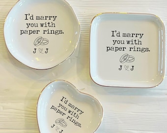 Personalized Marry You with Paper Rings Ring Trinket Dish | Sweet Wedding Ring Dish | Custom Jewelry Dish | Wedding Bride Gift from Groom