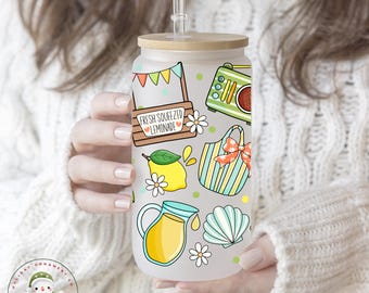 Lemon Sunshine Glass Libbey Cup | Beach Day Iced Coffee Cup | 16 oz/20 oz | Party Favors | Gift for Her | Pool Party
