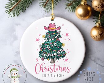 Cowgirl Hat Tree Custom Version Christmas Ornament | Custom Fan Christmas Gift | Glass or Ceramic Ornament