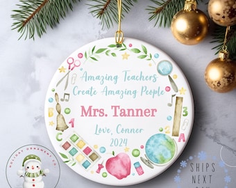 Watercolor Teacher Name Gift Christmas Ornament | Amazing Teacher Holiday Ornament | Personalized Teacher Gift | Elementary School Gift
