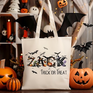 Personalized Name Halloween Trick or Treat Bag | Candy Halloween Tote | Custom Kids Halloween Bag