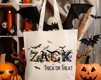 Personalized Name Halloween Trick or Treat Bag | Candy Halloween Tote | Custom Kids Halloween Bag