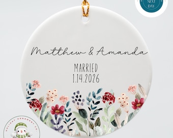 Personalized Wildflower Wedding Ornament: Custom Couples Gift