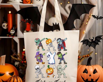 Personalized Monsters Halloween Trick or Treat Bag | Candy Halloween Tote | Custom Kids Halloween Bag
