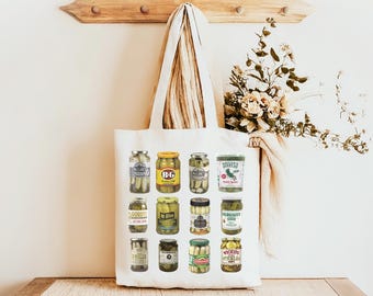 Vintage Pickle Jars Canvas Tote Bag | Custom Womens Tote Gift Bag | Cute Gift for Pickle Lover