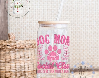 Dog Mom Glass Tumbler Cup | Libbey Iced Coffee Cup | 16 oz/20 oz | Gifts for Her | Mom Gift | Cute Dog Cup