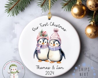 Couple First Christmas Ceramic Ornament | Cute Penguin Pair Ornament  | Anniversary Gift | New Couple Gift | Newlywed Gift