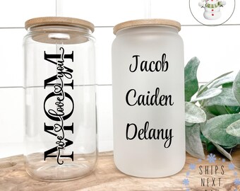 We Love you Mom Glass Tumbler Cup | Personalized from Kids Libbey Iced Coffee Cup | 16 oz/20 oz | Mothers Day | Mom Birthday Gift