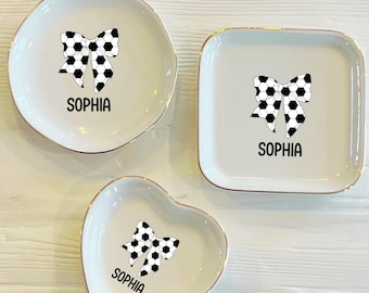 Personalized Soccer Bow Ring Trinket Dish | Girls Soccer Team Gift | Soccer Jewelry Dish | Gift for Her