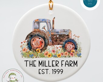 Tractor Family Name Christmas Ornament: Custom Ceramic Keepsake
