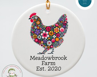 Farm Est Year Chicken Christmas Ornament: Custom Ceramic Keepsake