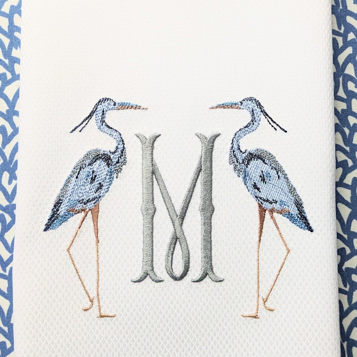 Monogrammed Guest Towel: Embroidered Blue Heron, Coastal Decor - Etsy